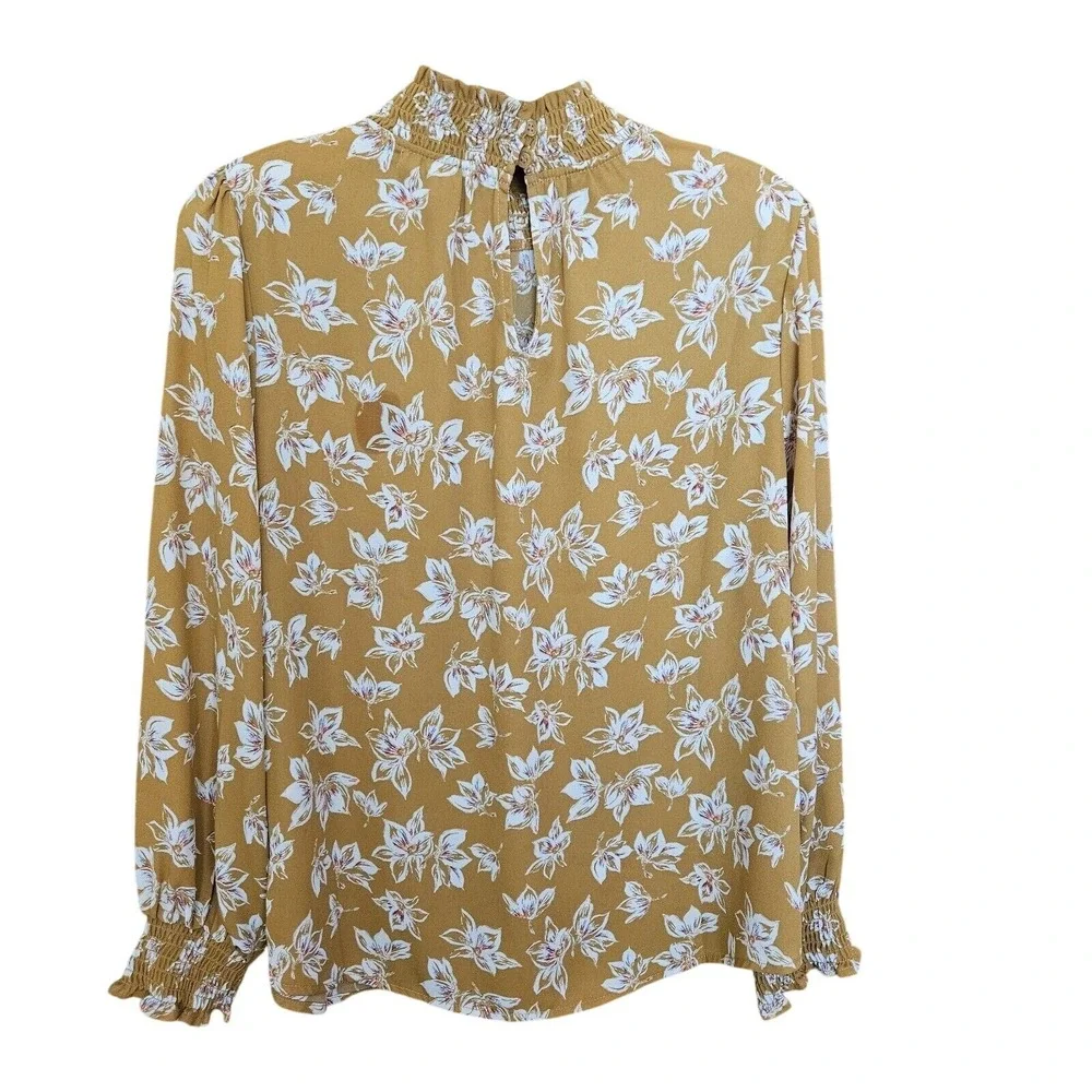Pleione Top Womens Large Yellow White Floral Cottagecore Feminine Career‎ Blouse